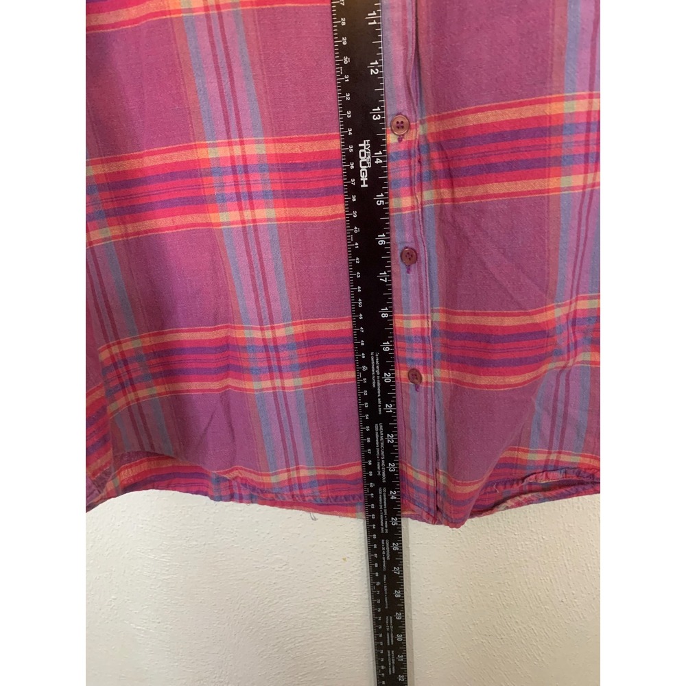 Vintage Tip Top Plaid Button Down Shirt Women's 1X Cotton Purple Pink 90s Y2K - Picture 6 of 6